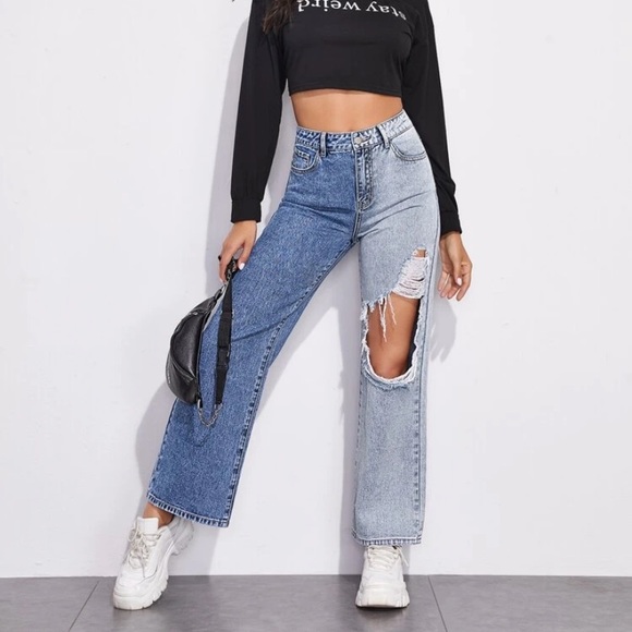 Shein Colorblock Ripped Jeans - Picture 2 of 5